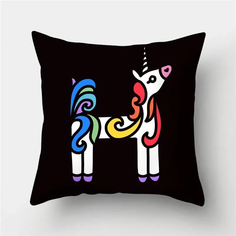 Буквы Единорог Наволочка Полиэстер Принт Наволочка Диван Декор Подушка Дом