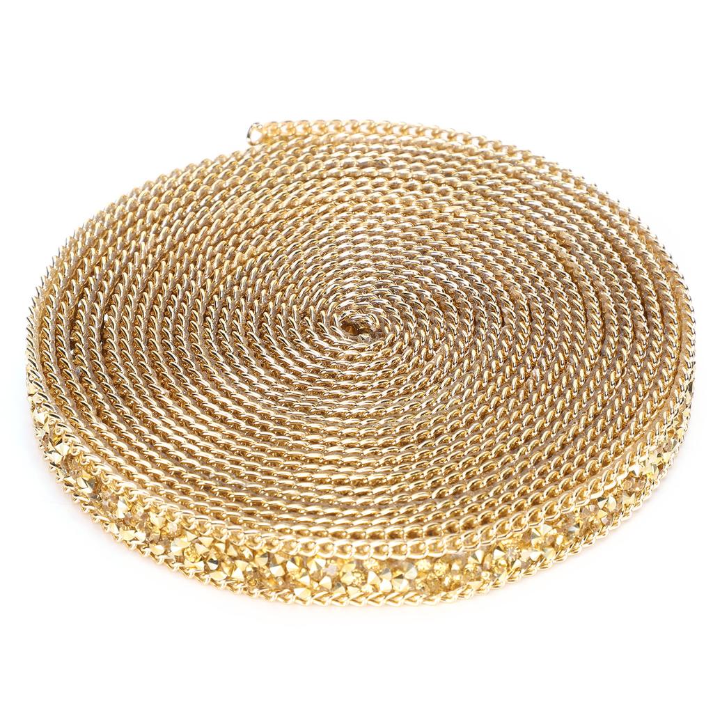 5 Yards Rhinestone Ribbon Crystal Mesh Roll Wrap Plastic Craft Decorations 1.5cm Golden