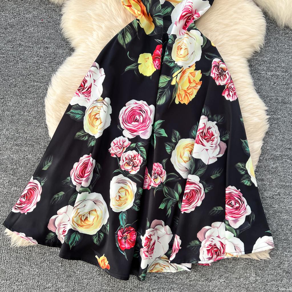 Летние женские элегантные V-образные вырезы без рукавов с цветочным принтом длинные миди-майки вечерние платья