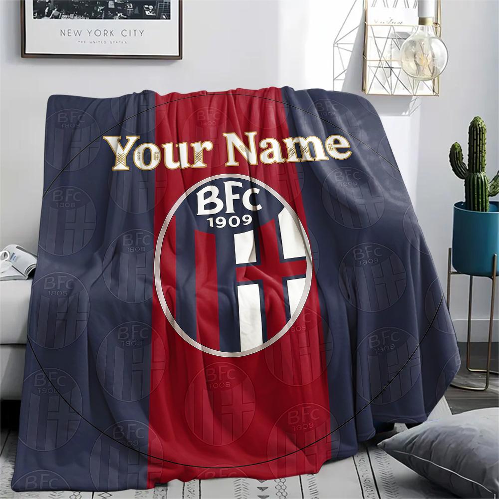 1PC Bologna Fc Custom Name Patterned Flannel Blanket Suitable For All Seasons For Home Decor Warmth And Comfort Gifts Holiday Present