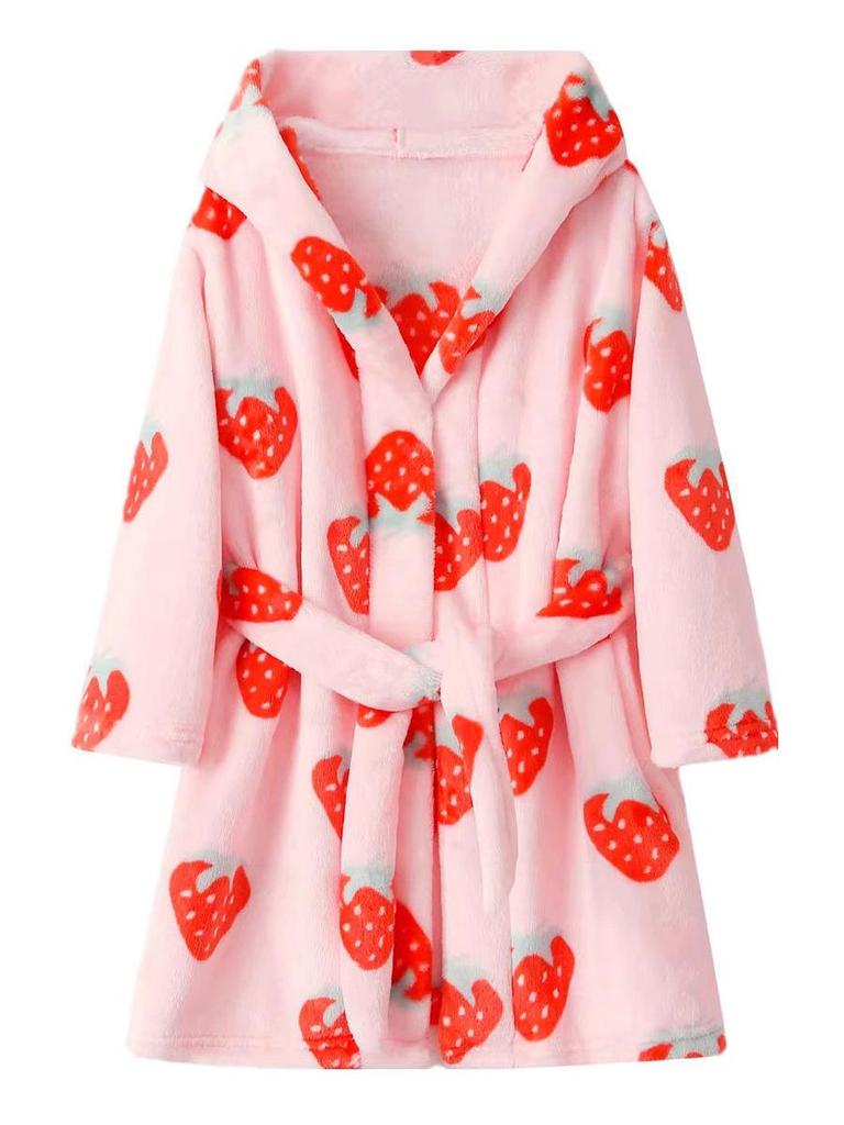 Children's Hooded Rainbow Horse Fleece Bathrobe – Thick, Warm, Autumn/Winter Print