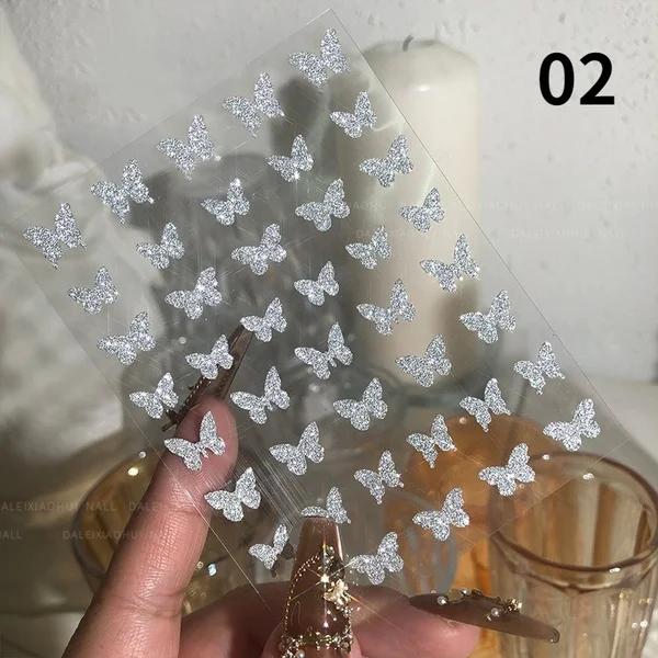 New Fashion Glitter 3D Nail DIY Stickers Silver Powder Butterfly Star Design Laser Love Heart Foils Sparkly Decoration Manicures