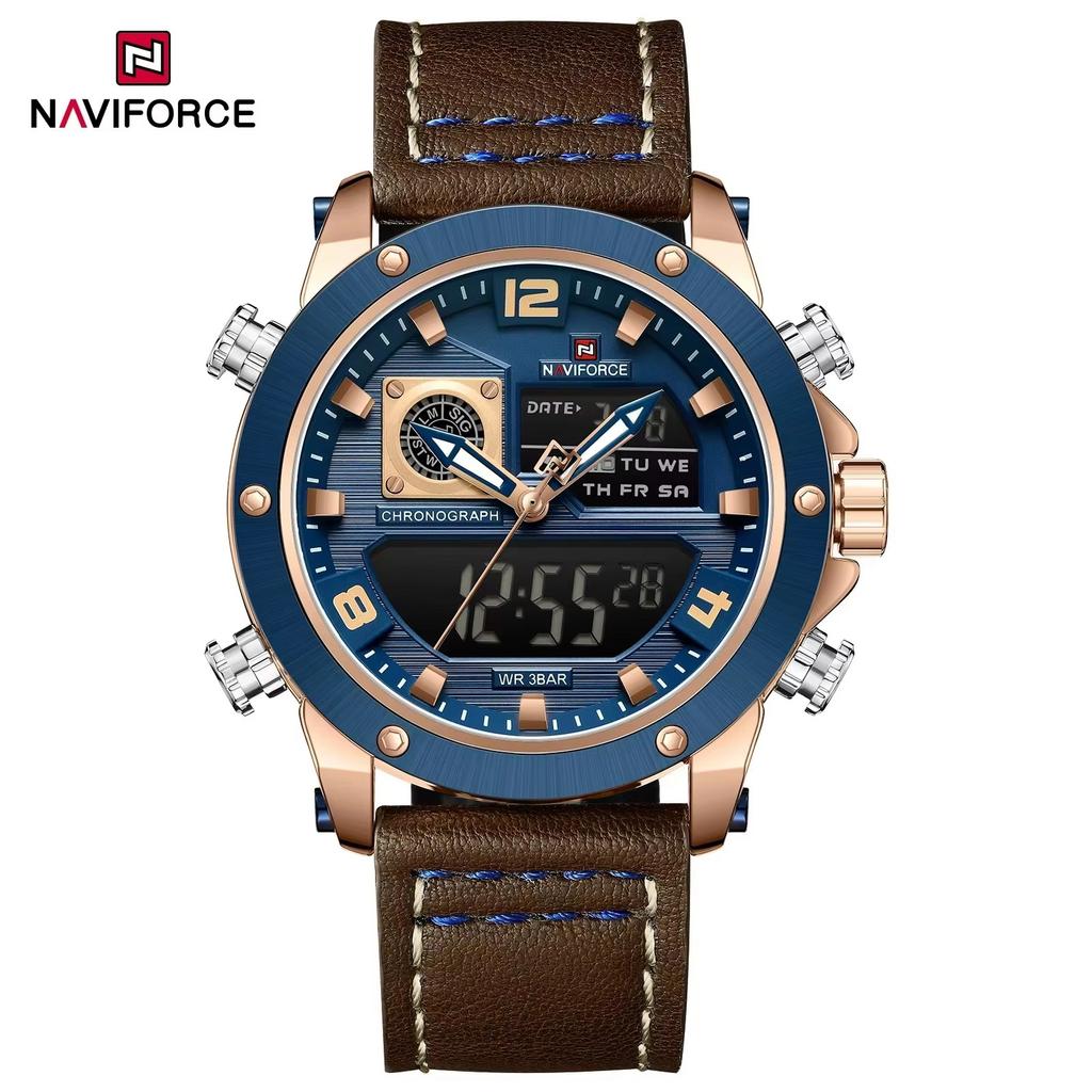 NAVIFORCE Luxury Men Quartz Watch Waterproof Multifunctional Bracelet Dual Display Watch for Men Chronograph Fasion Clock 9236