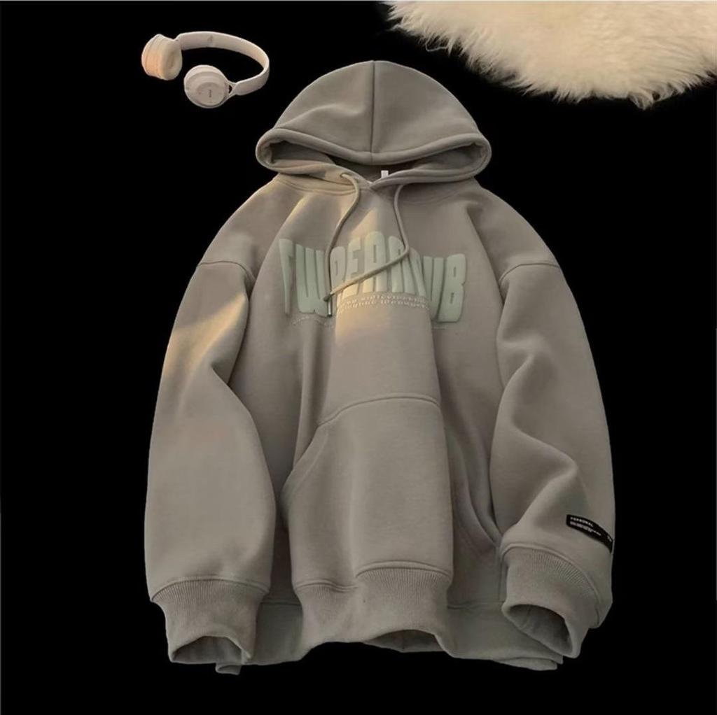 Мужская толстовка с капюшоном в стиле ретро American Letter, утолщенная повседневная куртка для осени/зимы