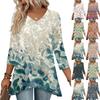 Womens Tops V-neck 3/4 Sleeve Blouses Casual Mid-length Shirts Fashion Print Tunic Tops