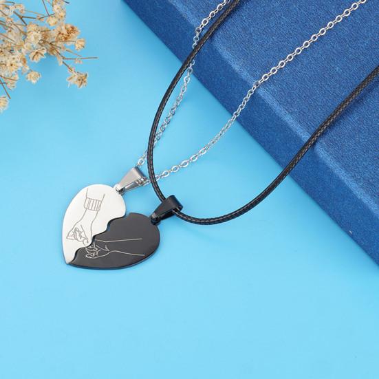 Yousheng 1 Pair Couple Matching Necklaces Heart Pendant Love Symbol Electroplated Alloy Anniversary Valentines Day Gift Neck Jewelry