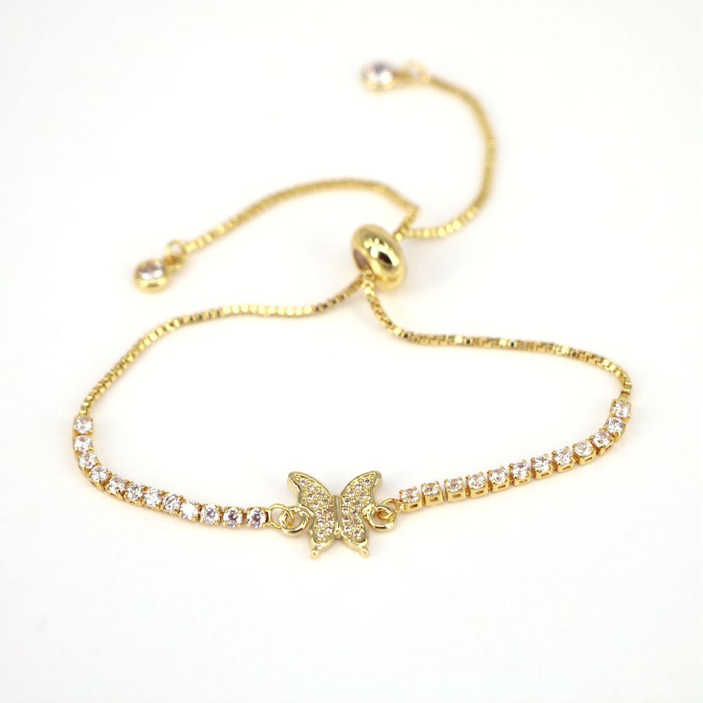 Роскошный браслет-бабочка с цирконием, золотая цепочка, выдвижной браслет для женщин, ювелирные аксессуары