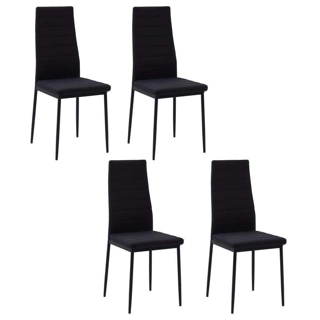 Set of 4 dining chairs kitchen chairs with high back metal legs and linen fabric 41x50x97cm black