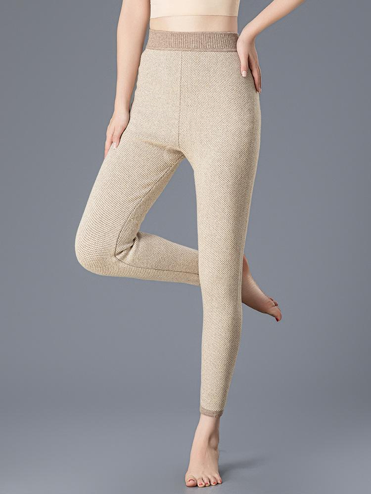 Unisex High-Waisted Thick Wool Pants: Warm Jacquard Knit Base Layer for Winter