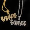 Унисекс Хип-хоп Подвеска-ожерелье "SAVAGE" с инкрустированной циркониевой крошкой