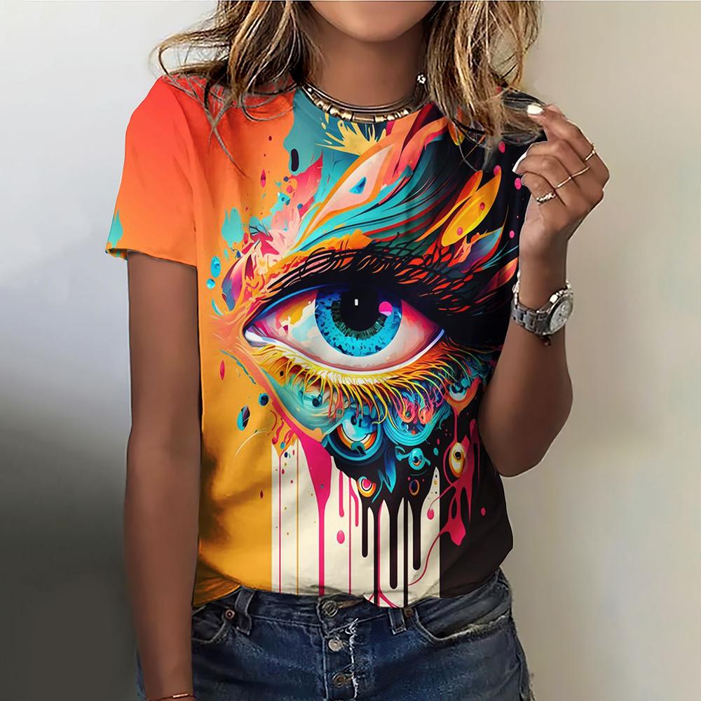 Colorful Eyes Print Women's T-Shirts Fashion Top Short Pullover Sleeved O-Neck Tee Shirt Female Harajuk Polyester Clothing