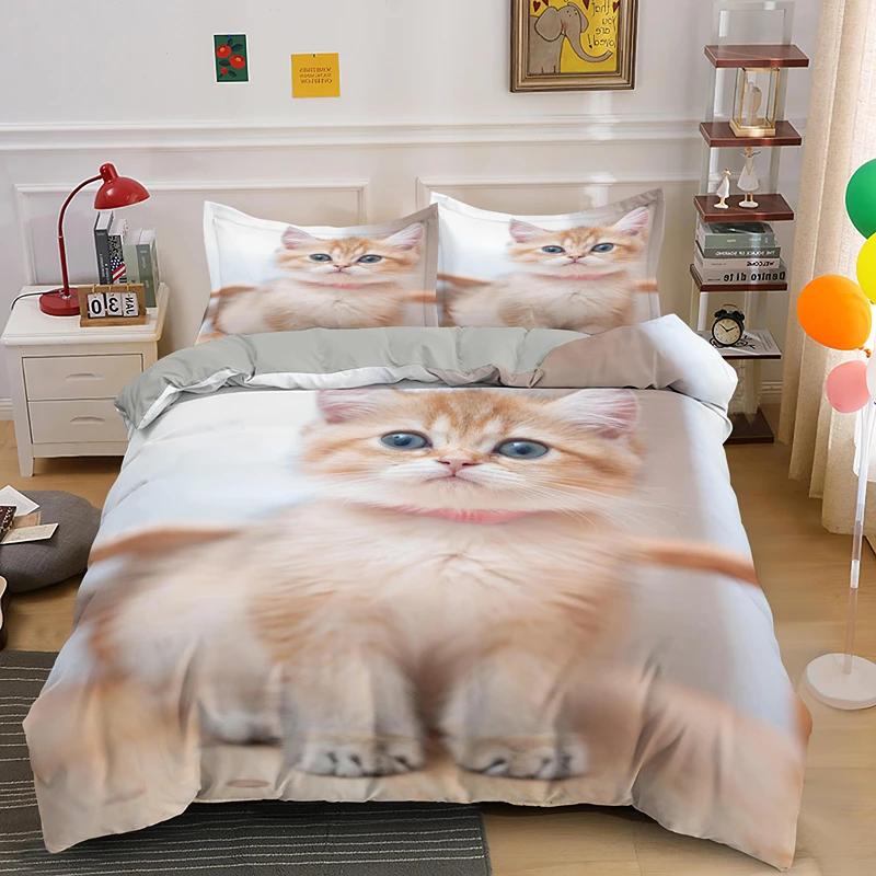 Супер милый комплект постельного белья для детей с котятами Kawaii Girl Quilt Cove King Queen Size Cute Cat Animal 3 шт. полиэстеровый пододеяльник (Нет листа)