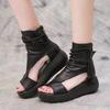 Women Sandals Summer Wedges Mid Heels Sandalias Platform Fish Mouth Sandals 2024Soft Sole PU Retro Cool Boots Sandalias De Mujer