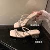 Spot~ Transparent Crystal Thick-heeled Slippers for Women's 2025 New Summer Square-toed Rhinestone Sandals