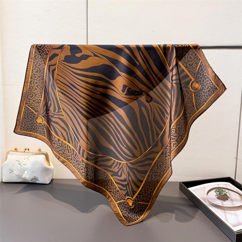 Luxury Zebra Leopard Print Square Silk Scarf for Women Soft Satin Bandana Neck Scarf Shawl Office Casual Summer Travel Wear