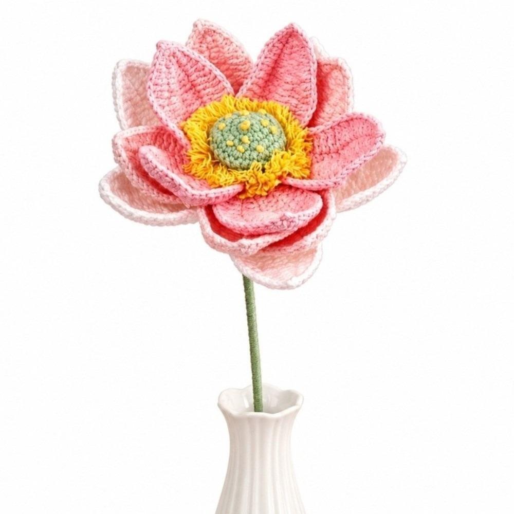 Finished Handwoven Crochet Lotus Flower Artistic Artificial Plant Decor Home Decor