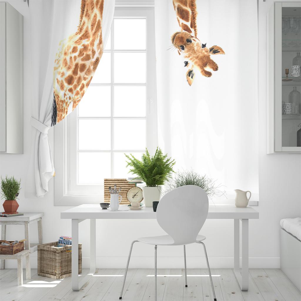 Fun Giraffe Animal Africa Watercolor Window Curtains Curtains for Living Room Decorative Items Living Room