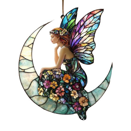 Yousheng Suncatcher Acrylic Stained Glass Effect Butterfly/Dragonfly/Fairy Ornament Window Hanging Decor Holiday Gift for Women Mom Grandma