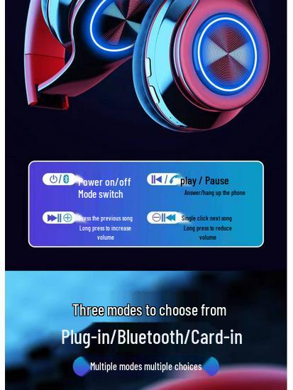 Luminous Bluetooth Head-mounted Heavy Bass Wireless Sports Gaming Headset