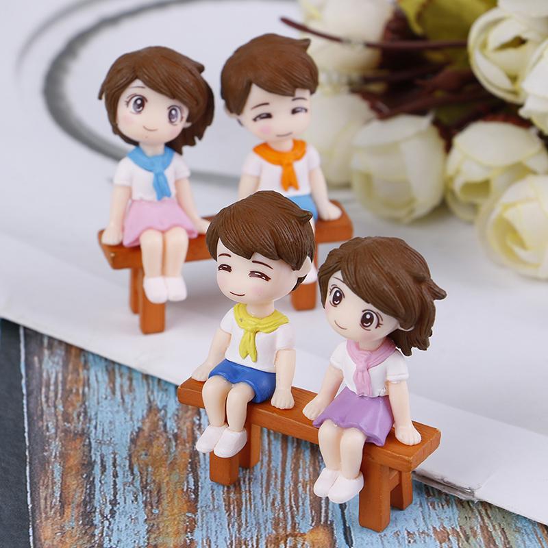 1Set Sweet Couple Diy Mini Miniature Figurine Garden Deco Seat Micro Landscape