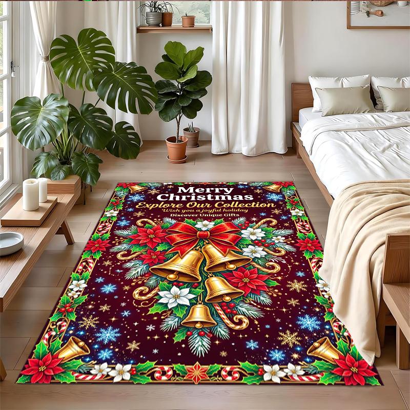 Christmas Printed Square Area Rug Soft Non Slip Floor Carpet For Bedroom Holiday Gift