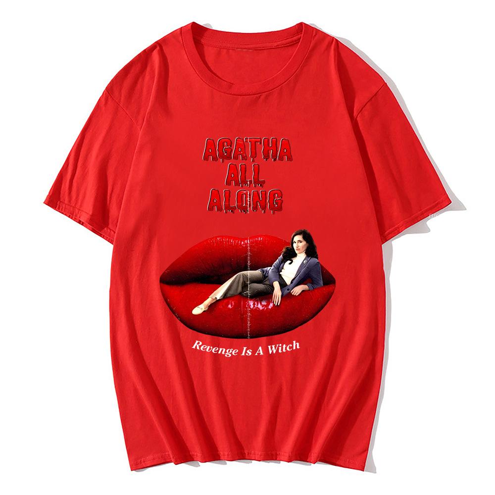 Agatha All Along T-Shirt Cotton Graphic Tees Revenge Is A Witch New Design Tshirts Oversized Red Lips Graphic Printing Clothing