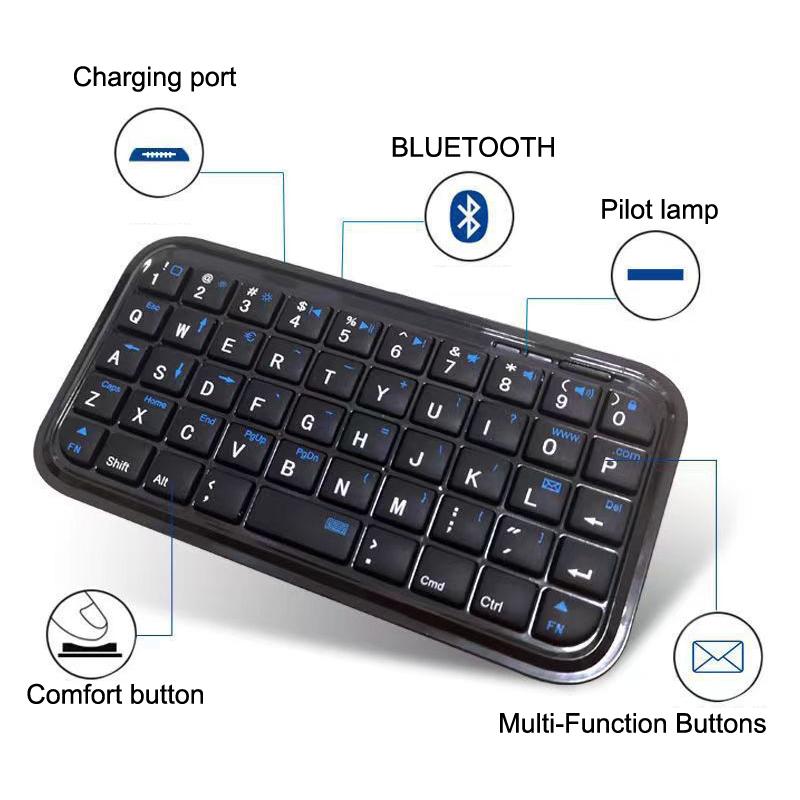 Мини перезаряжаемая клавиатура Type-C Bluetooth 3.0, тонкая беспроводная карманная клавиатура, портативная клавиатура с 49 клавишами для планшетов и смартфонов