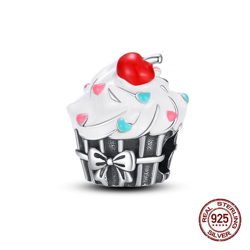 Real 925 Sterling Silver Chocolate Pizza Cake Fries Food Charms Beads Fit 925 Original Bracelets DIY Cute Jewelry Gifts