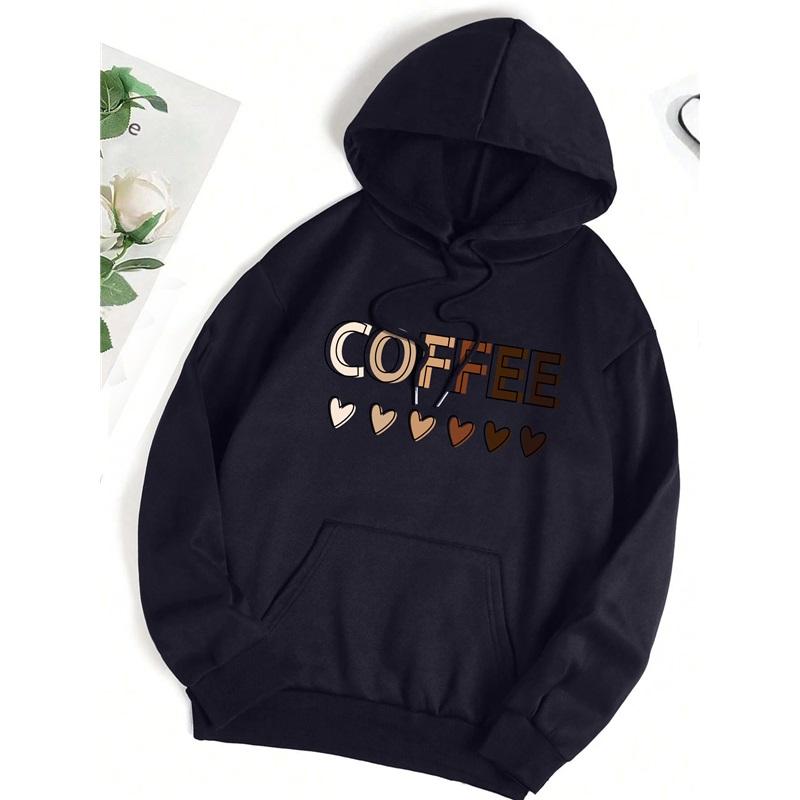 Love Coffee Смешные буквы Графический Принт Толстовка Женская Модная Флисовая Толстовка Повседневная С Капюшоном Осенняя Одежда Оверсайз