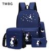 New Cute Cartoon Cat Satchel Lightweight Canvas Girl School Bag Practical 4 Pcs Set Backpack for Middle School Student Grade 2 To 9