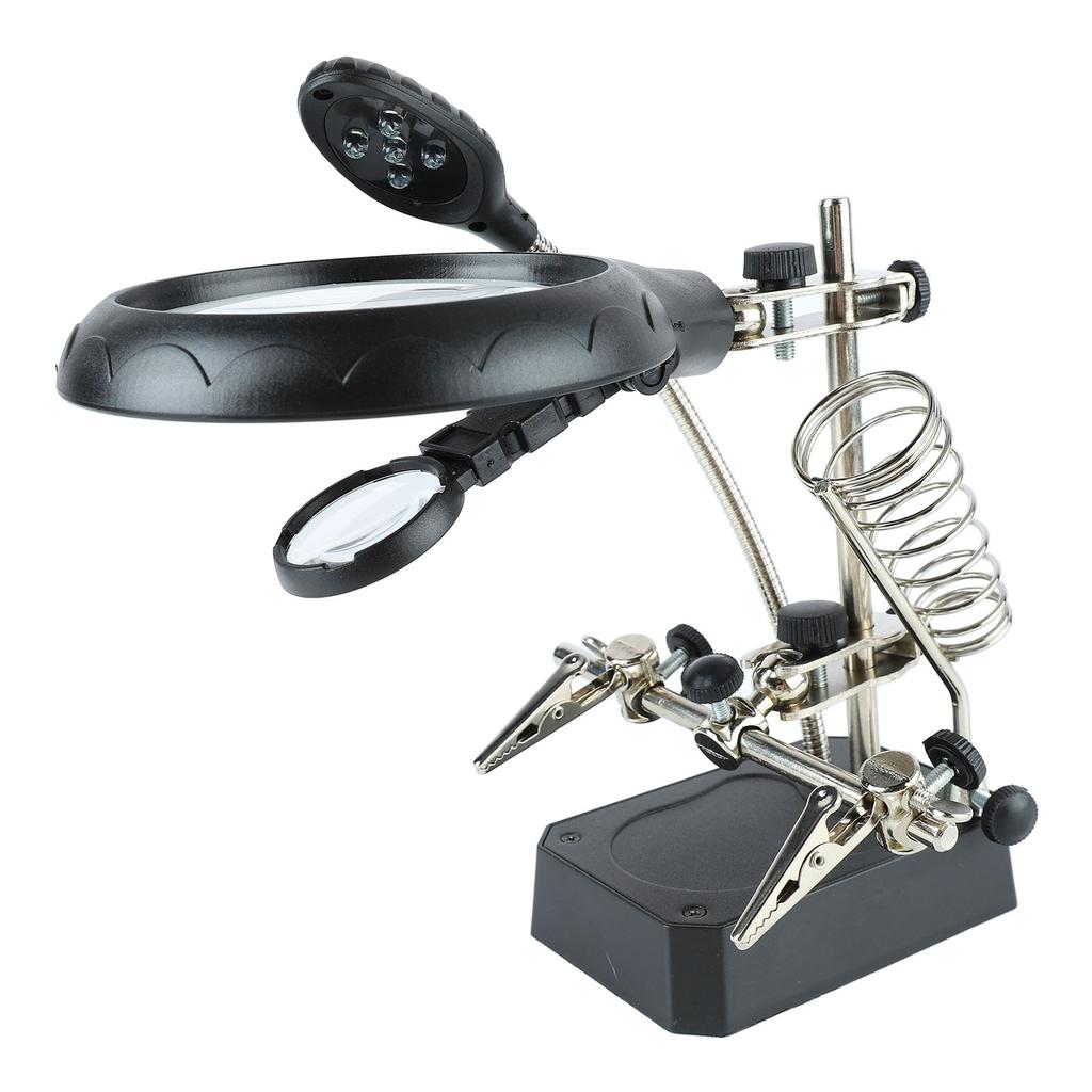 Увеличительное стекло, светодиодная настольная лампа с увеличительным стеклом и вспомогательными зажимами для осмотра и ремонта