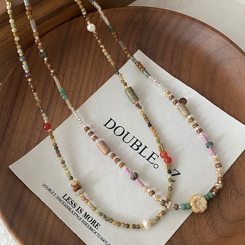 Средневековые рисовые бусы, натуральное каменное ожерелье, нишевый дизайн, высококачественная цепочка на ключицу, цепочка на шею, аксессуары, национальный стиль, наборная цепочка для свитера