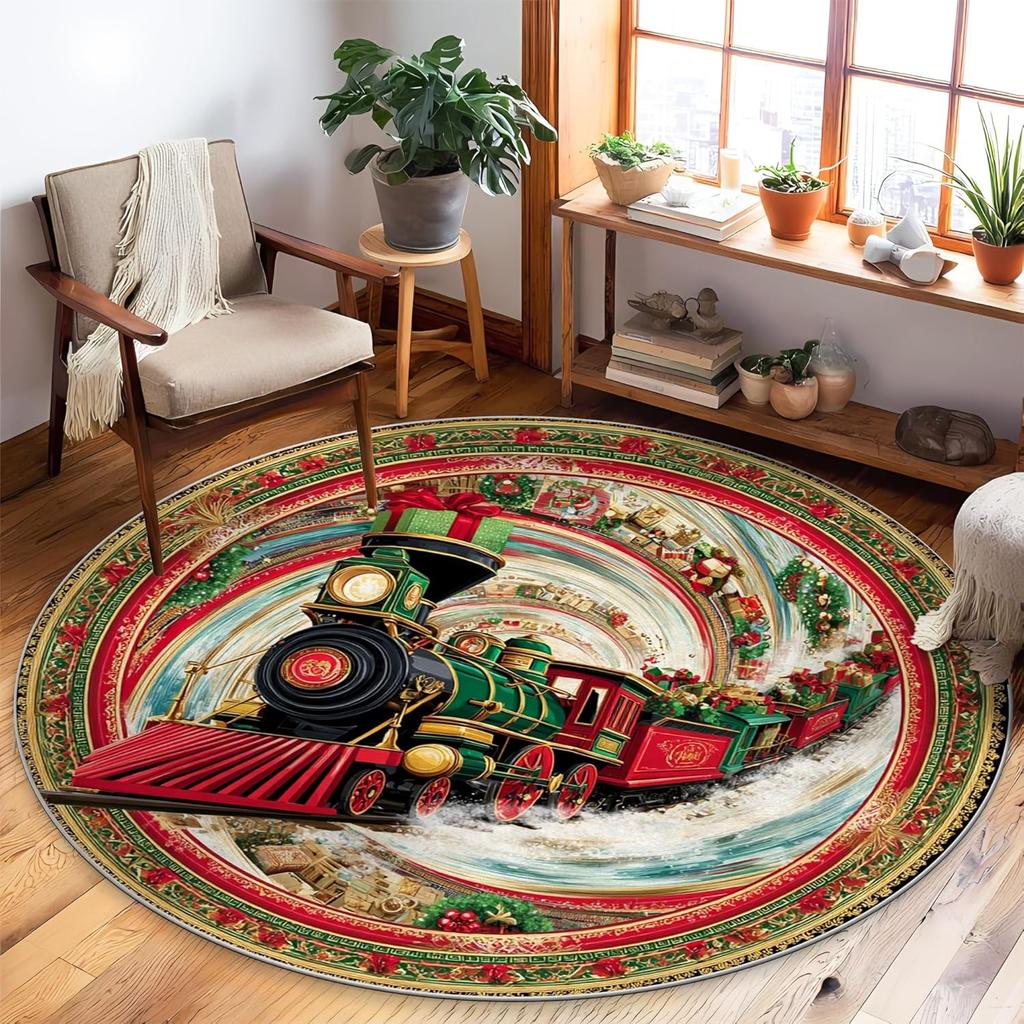 3D Винтажный Паровоз Круглый Ковер Железнодорожные Пути Скала Мост Туннель Отблески Огня Лес Домашний Декор Ковер для Гостиной Кабинета