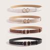 New 8-character Buckle Double Ring Snap Button Simple Plain Striped Fashionable and Versatile Women's Commuting PU Imitation Leather Belt Women's Belt