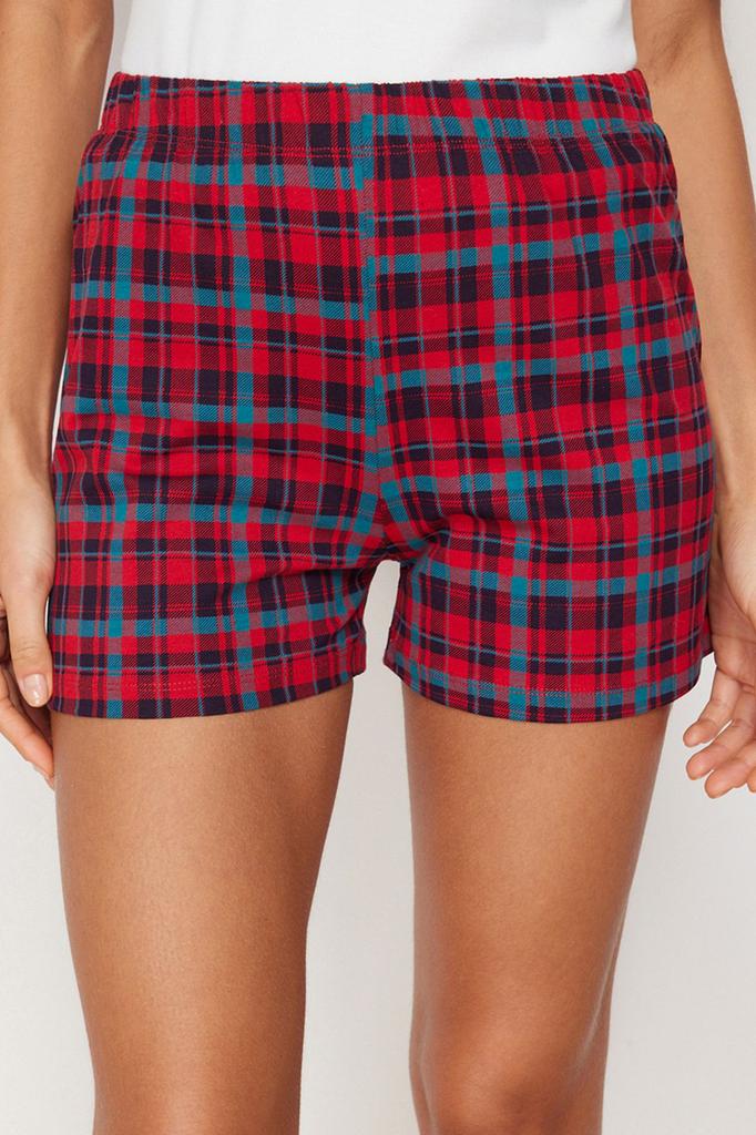 Women's Fashion White Multicolored 100% Cotton Plaid Knitted Pajama Set