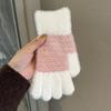Korean Style Simple Striped Knitted Plush Gloves for Women In Winter Cold Proof and Warm Versatile Outdoor Cycling Fingerless, Touch Screen