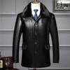 Middle-aged and Elderly Leather Jacket Men's Coat Medium and Long Winter Velvet Thickened New Men's Leather Jacket