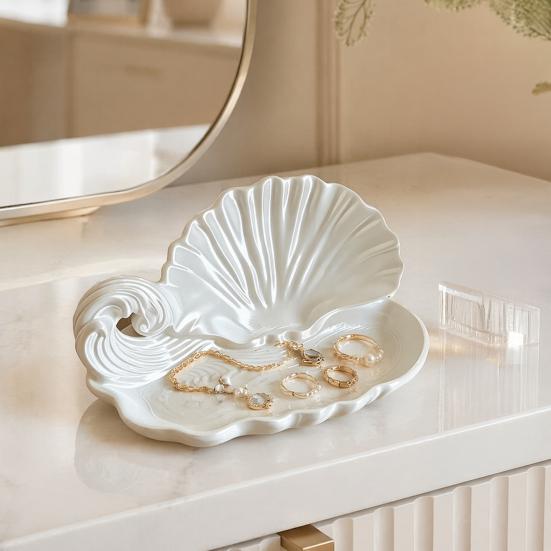Aromatherapy Storage Tray 3D Printed Shell Wave Jewelry Tray, Pearlized White Organizer Dish, Elegant Ring Exquisite Desktop Ornament Trinket