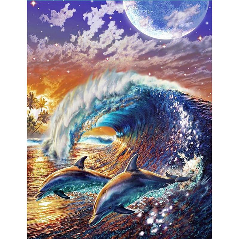 DIY Dolphin 5D Diamond Painting Full Round/Round Drill Animal Embroidery Cross Stitch Rhinestone Home Decor Christms Gift