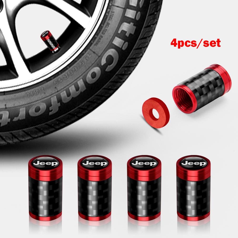 4pcs Carbon Fiber Car Wheel Tires Valve Cap Tyre Rim Cover For JEEP Wrangler Grand Cherokee Renegade JK Compass Auto Accessories JPYAX1