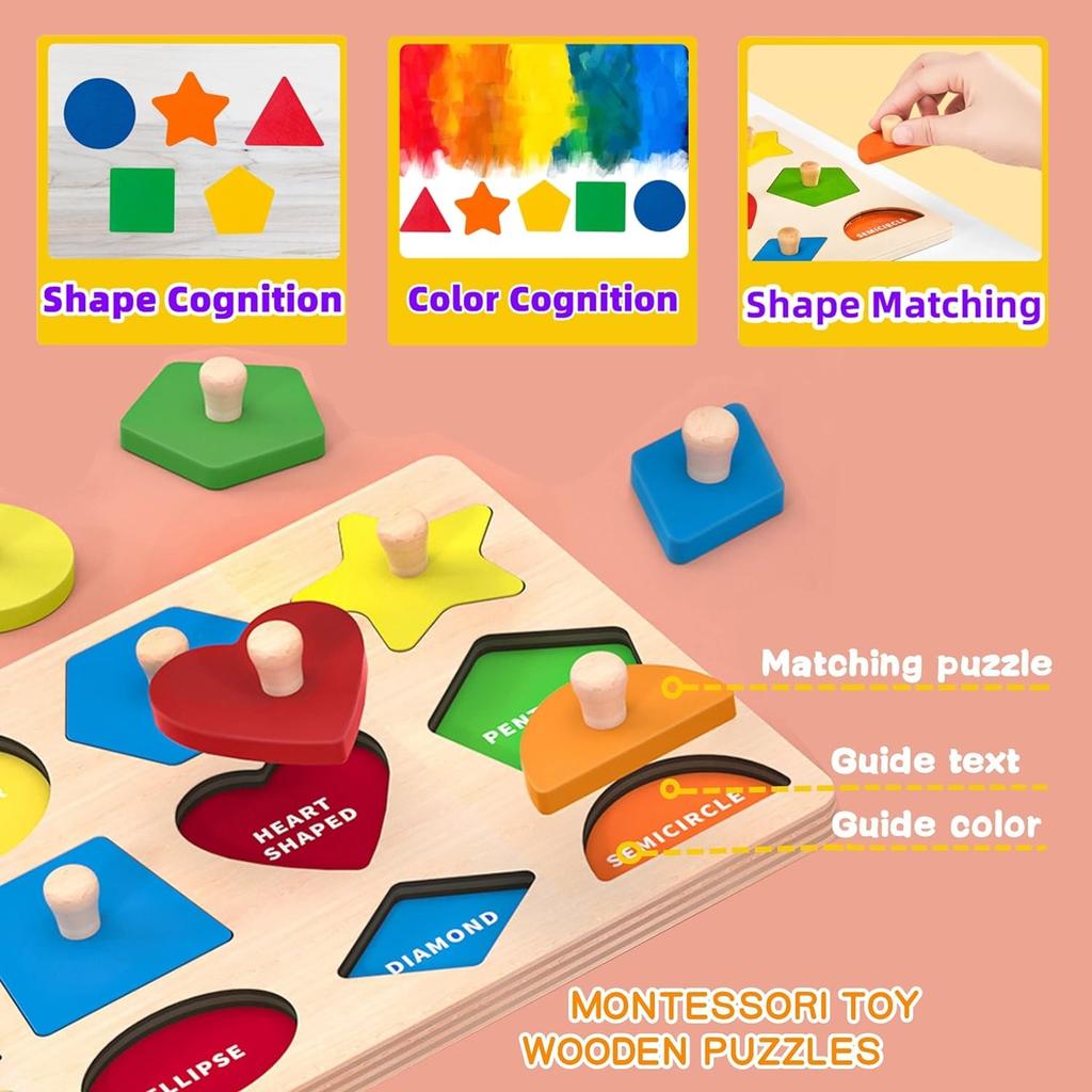 Montessori Color Sorting Toy Wooden Shape Matching Grasping Board Baby Jigsaw Puzzle Early Educational Toy Todder Fine Motor Toy