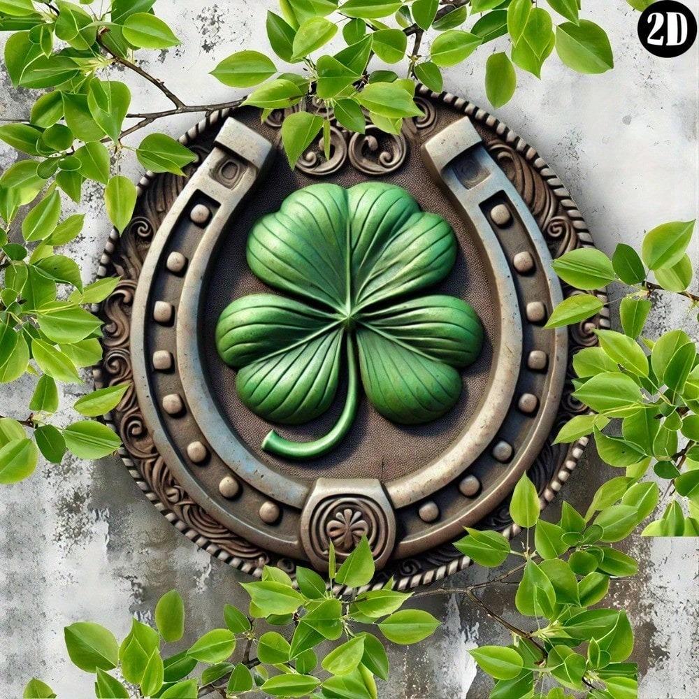 Винтажное Подкова Клевер Металлическое Настенное Искусство Зеленый Рустикальный Декор Дом Кафе Гараж Улица