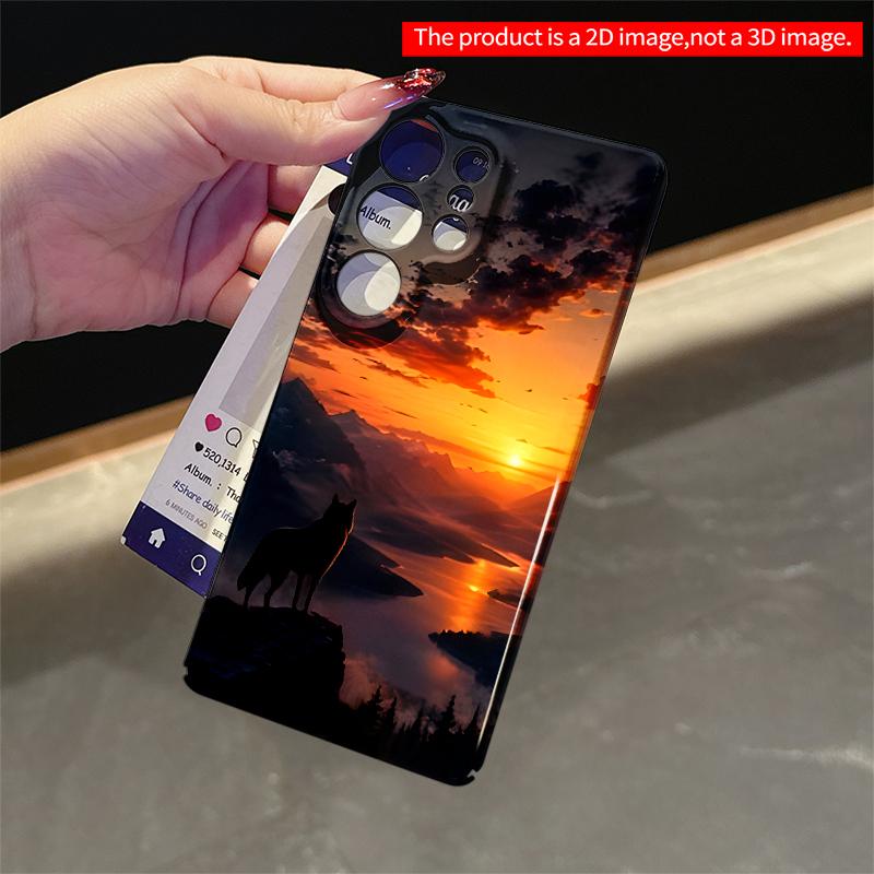 2DПлоская чехол для телефона Samsung Силуэт Волка на Закате Горный Пейзаж Применимо к Galaxy S23 S24 S25ULTRA S26 A12 A14 A15 A16 A54 A55