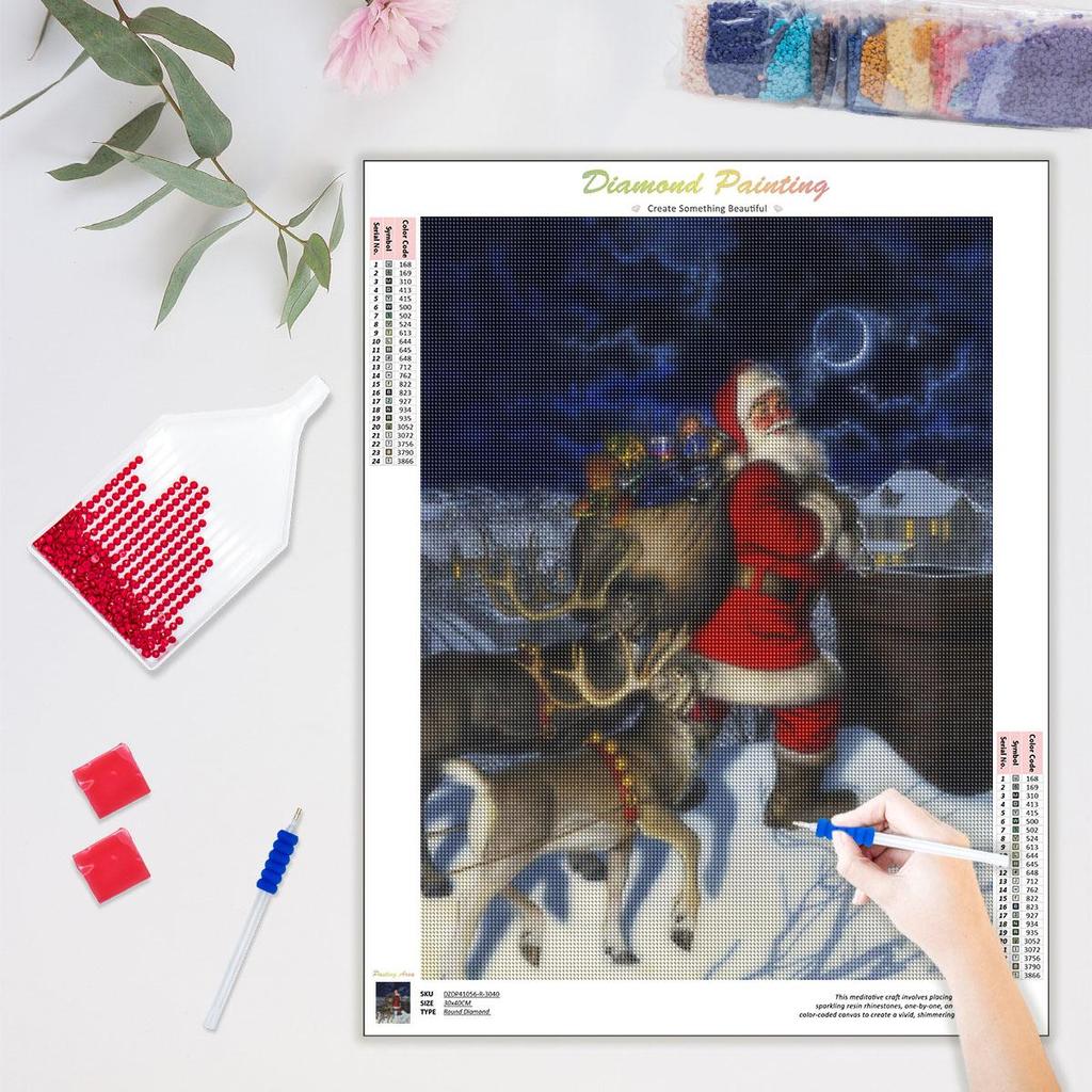 Рождественская алмазная живопись Санта-Клаус Мозаика Алмазная вышивка Олень ручной работы Подарок Настенные картины Искусство 30x40 см/12x16 дюймов