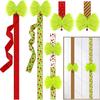 Green Christmas Cabinet Door Bows with Bell Plush Faux Fur Furry Bows with Dot/Striped Ribbon for Xmas Wreath Door Window Fireplace Staircase Indoor