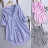 Plus Size Women Tunic Shirts Chic Stripe Blouse Autumn Ladies Large Size Button Lace V Neck Long Sleeve Shirt Blouse Blusas
