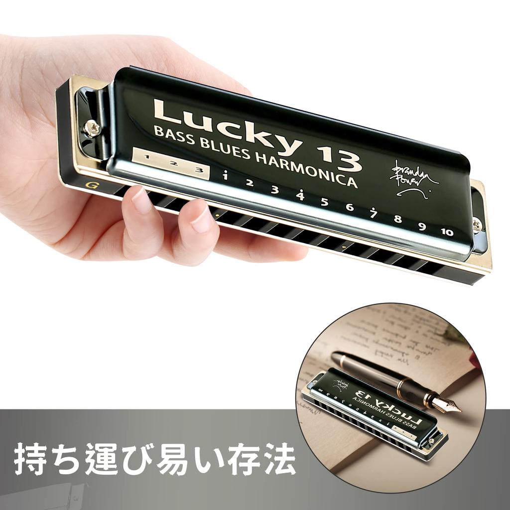 East Top Harmonica Blues Harmonica 13 Hole G Key Jazz Professional Adults Children Study Practice Brass Cover Canvas Case Lucky13 (Richter-G)
