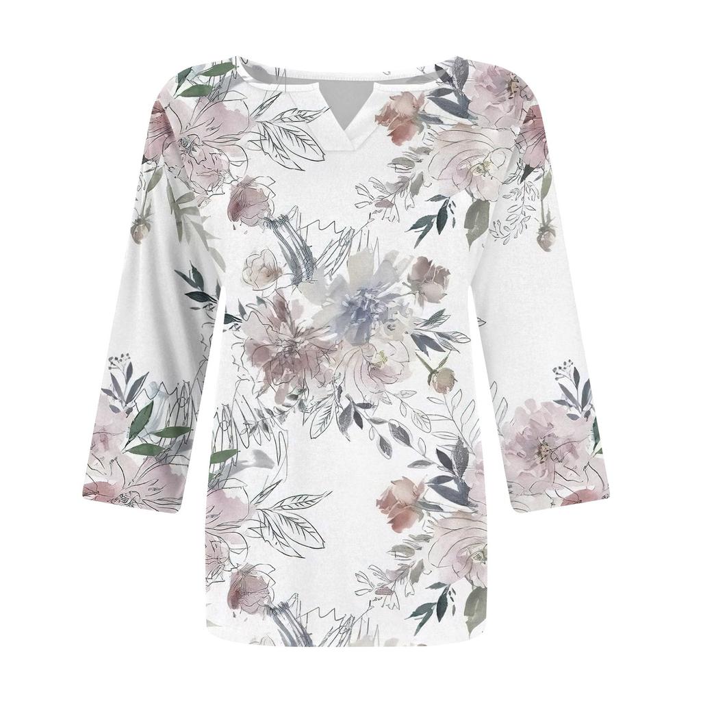 Women's Stand Collar 3/4 Sleeve Printed Top T-shirt