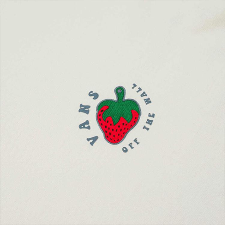 Vans Пуловер с круглым вырезом и принтом клубники, футболка с длинными рукавами, женские топы, кремовый VN0A5F6AFS8