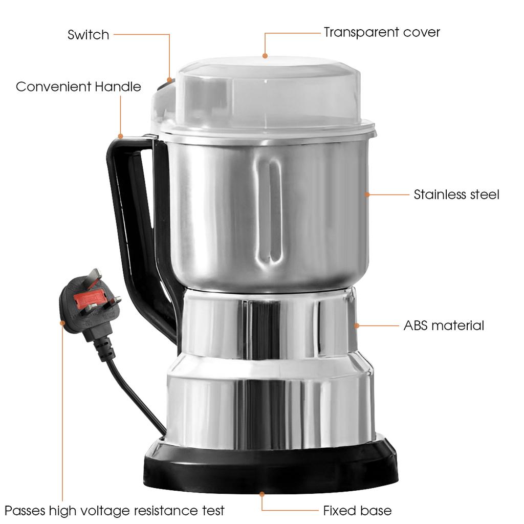 Electric Grinder Kitchen Grain Nut Bean Spice Mill 500ml Baby Food Processor 200W Multi-Function Home Coffee Grinder 4 Blades